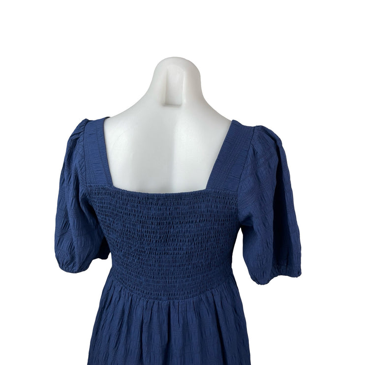NEW Prettygarden Navy Blue Short Puff Sleeve Smocked Tiered A Line Midi Dress S