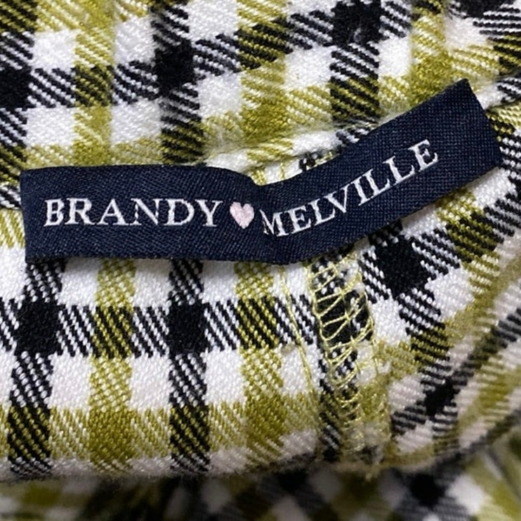 Brandy Melville Green Multicolor Checkered Straight High Waist Trousers Pants S