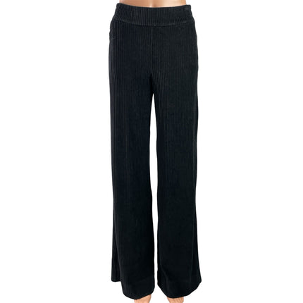 ME+EM Women's Black Ribbed Knit High Waisted Straight Wide Leg Trousers Pants 4