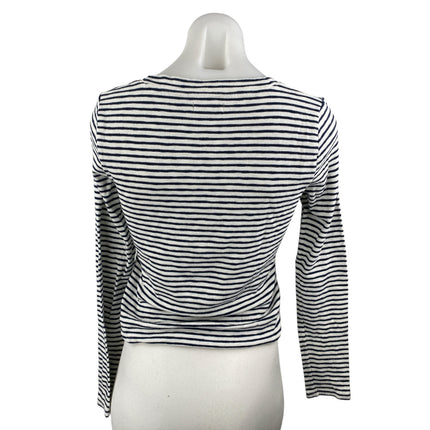 Madewell Women's Black White Striped Ribbed Knit Crew Neck Long Sleeve Top Sz S
