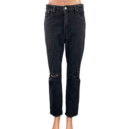 Abercrombie & Fitch The Ankle Straight High Rise Black Distressed Denim Jeans 27