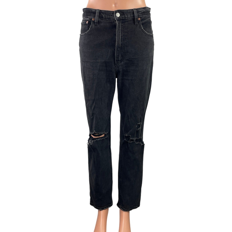 Abercrombie & Fitch The Ankle Straight High Rise Black Distressed Denim Jeans 27