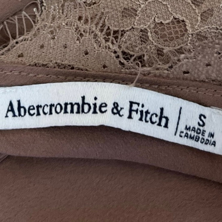 Abercrombie & Fitch Brown Tan Silk Satin Lace Cami Camisole Bodysuit Top Size S