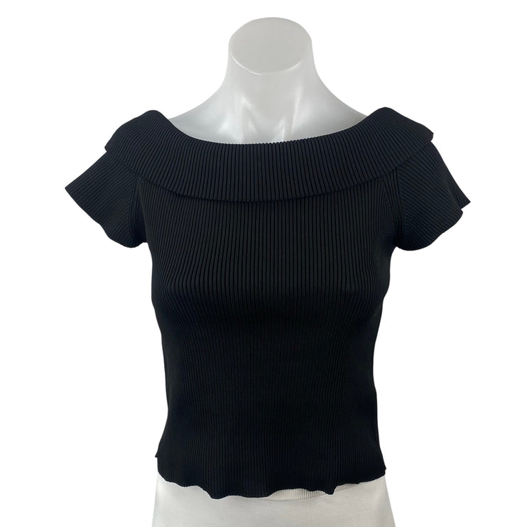 Urban Outfitters Black Ribbed Off the Shoulder Short Sleeve Crop T-shirt Top M