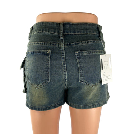 NEW Yiwoyi Women's Blue Dark Wash Mid Rise Mini Pencil Denim Skort Skirt Size M