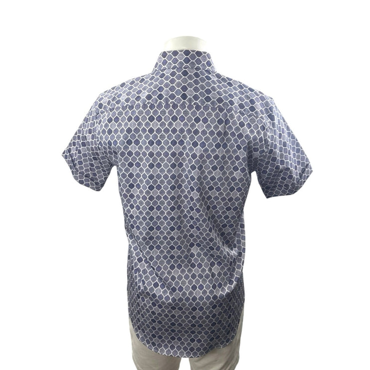 Robert Graham Bramston Geometric Men's Blue Short Sleeve Button Down Shirt Top M