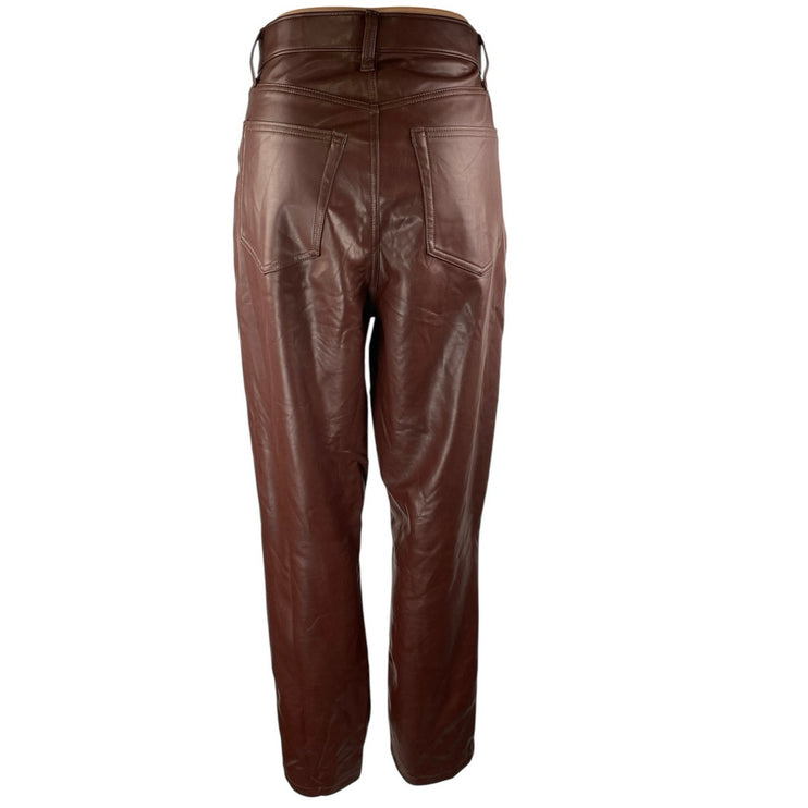 Abercrombie & Fitch The 90s Straight Ultra High Rise Brown Faux Leather Pants 8