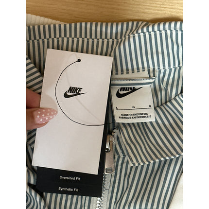 NEW Nike Destroyer White Gray Striped Oversized Canvas Cropped Jacket Size L