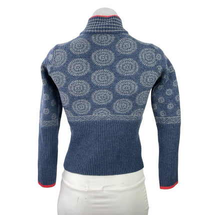 Krimson Klover Women's Blue Wool Full Zip Long Sleeve Turtleneck Sweater Top L