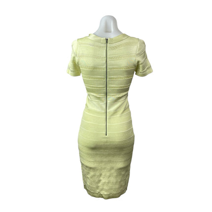 French Connection Yellow Green Short Sleeve Knit Bandage Sheath Mini Dress Sz 6