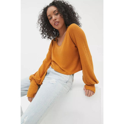 Urban Outfitters Out From Under Tan Long Balloon Sleeve Boxy Cropped Sweater XS
