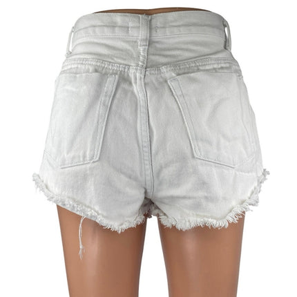 Superdown White Distressed Raw Hem High Waisted Denim Jeans Cutoff Shorts Sz 26