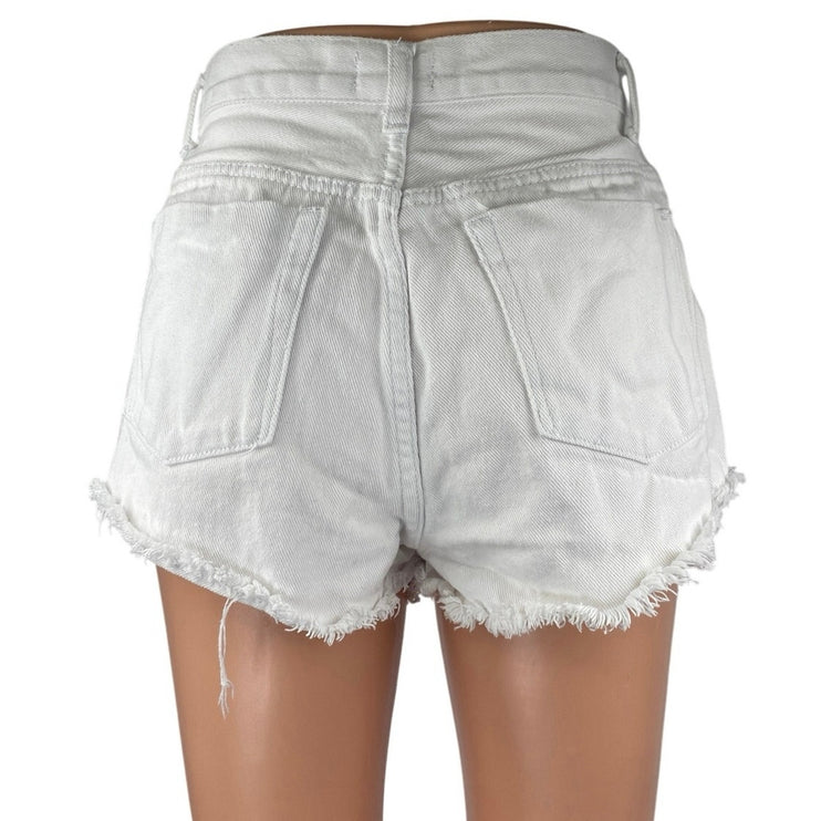 Superdown White Distressed Raw Hem High Waisted Denim Jeans Cutoff Shorts Sz 26