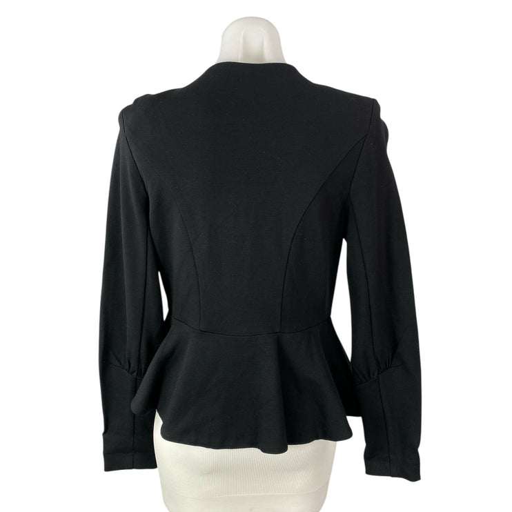 Cabi Women's Black Ponte Knit Collar Long Sleeve Peplum Blazer Coat Jacket Sz 4