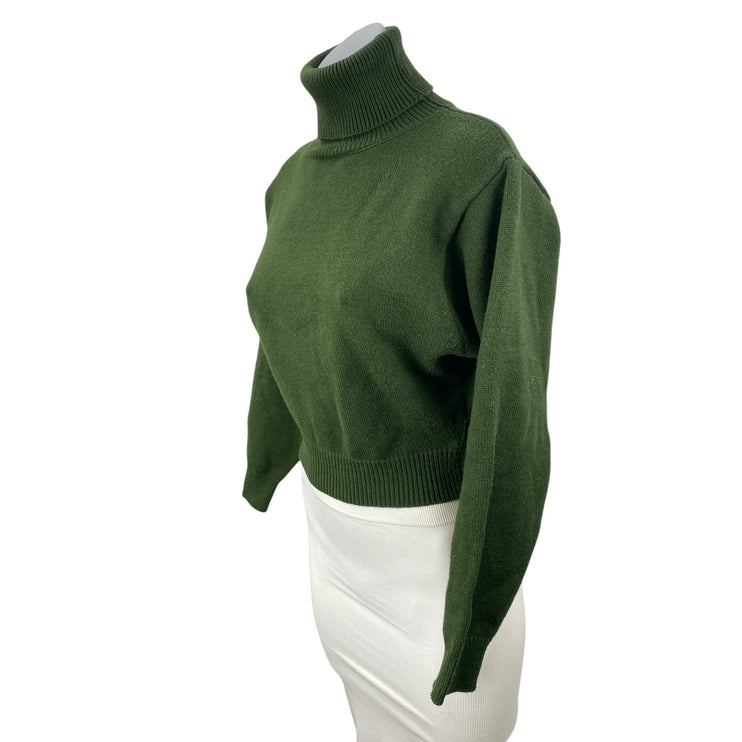 Zara Women's Green Long Sleeve Turtleneck Rib Knit Cropped Sweater Top Size S