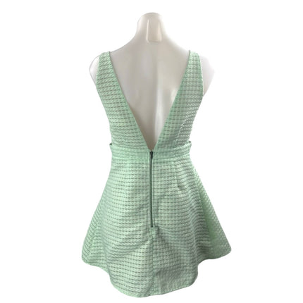 NEW Lucca Green Striped Organza Boat Neck Sleeveless Mini Flare A-Line Dress S
