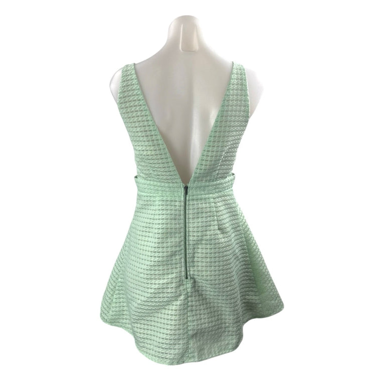 NEW Lucca Green Striped Organza Boat Neck Sleeveless Mini Flare A-Line Dress S