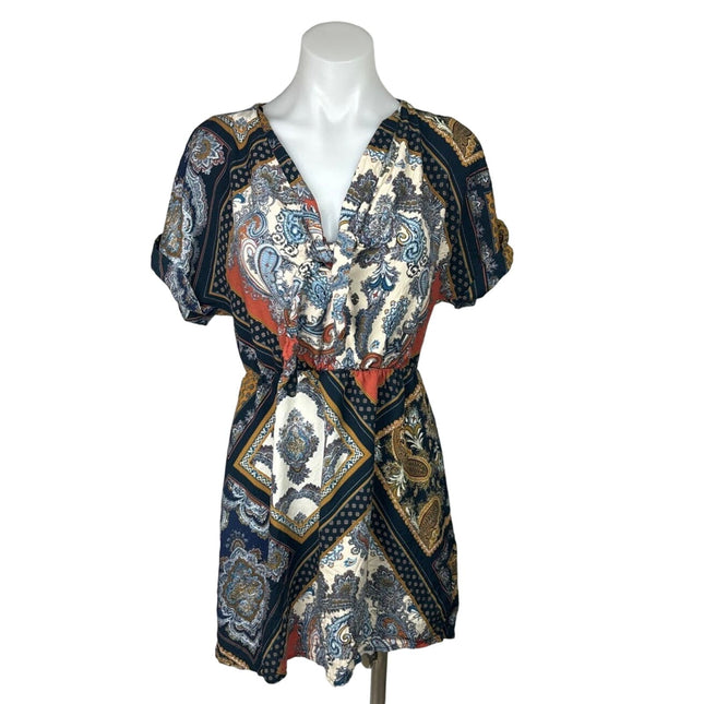 H&M Multicolor Handkerchief Scarf Paisley Tie V-Neck Short Sleeve Mini –  Brie