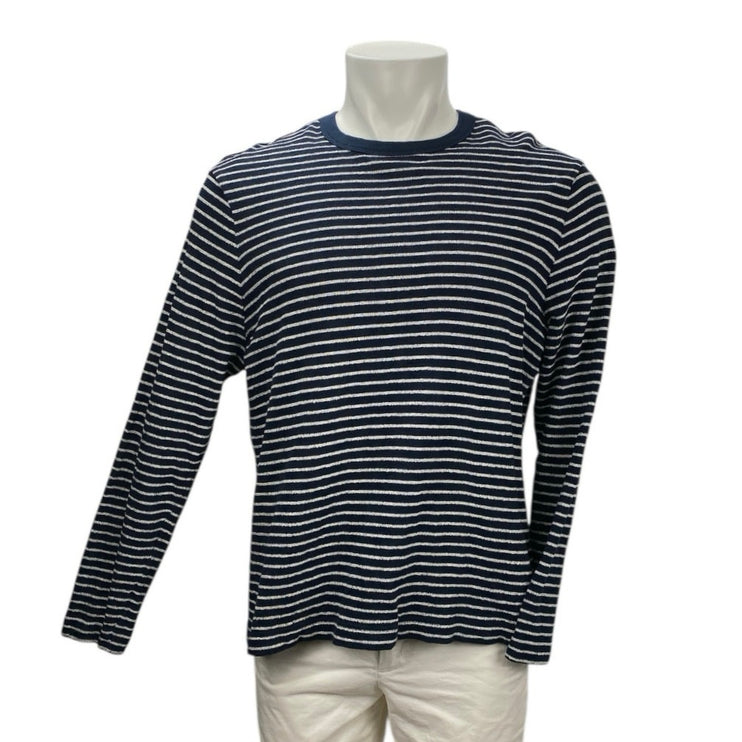 Marks & Spencer Men's Blue Striped Crewneck Long Sleeve Tee T-shirt Top Size L