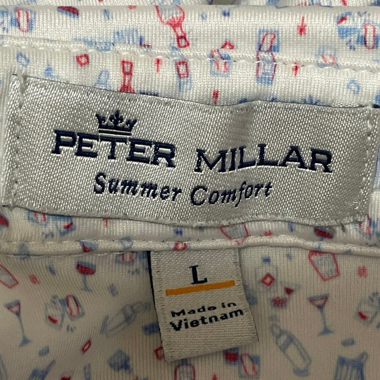 Peter Millar Mens White Cocktail Print Short Sleeve Golf Casual Polo Shirt Top L