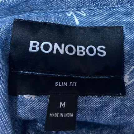 Bonobos Men's Blue Fish Print Chambray Short Sleeve Button Down Shirt Top Size M