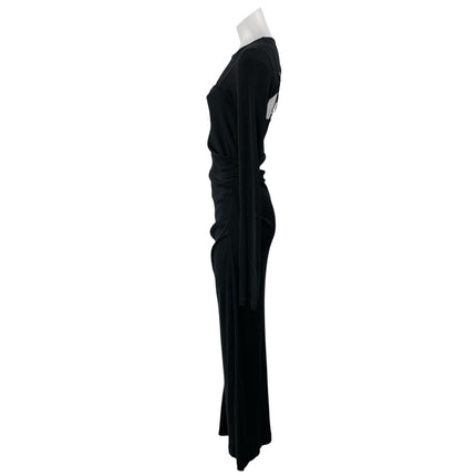 Helmut Lang Black Long Sleeves Upper Back Cutout Ribbed Maxi Bodycon Dress Sz S