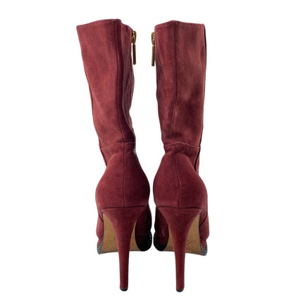 DKNY Teryn Women's Red Suede Round Toe Heeled Platform Zip Up Ankle Boots 6.5