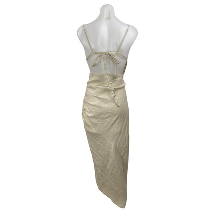 NA-KD Beige Cream Sleeveless Cami Tank Ruched Asymmetric Maxi Dress Size 10