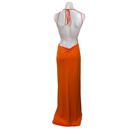 Halston Orange Coral Backless Sleeveless Open Back Floor Length Maxi Dress Sz 4
