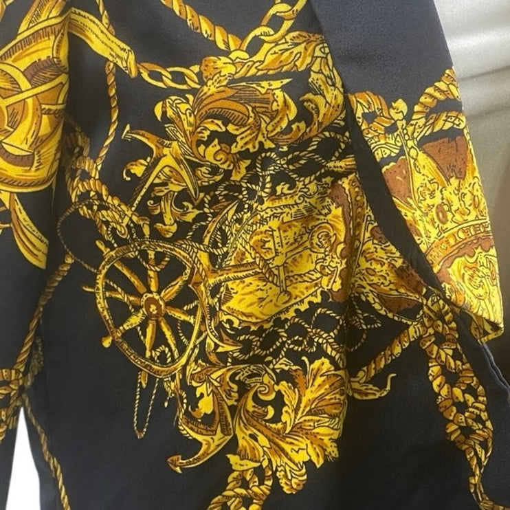 One Way Black Gold Graphic Print 3/4 Sleeve Single Breasted Blazer Coat Jacket S