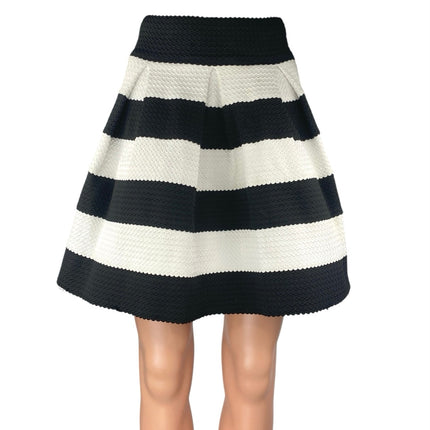 Xhilaration Womens Black White Textured Striped Pleated Mini A-Line Skirt Size S
