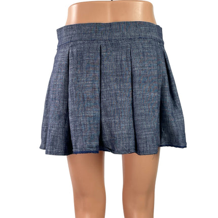 Love 83 Love Yourself Women's Blue Chambray Pleated Flared Mini A-line Skirt L