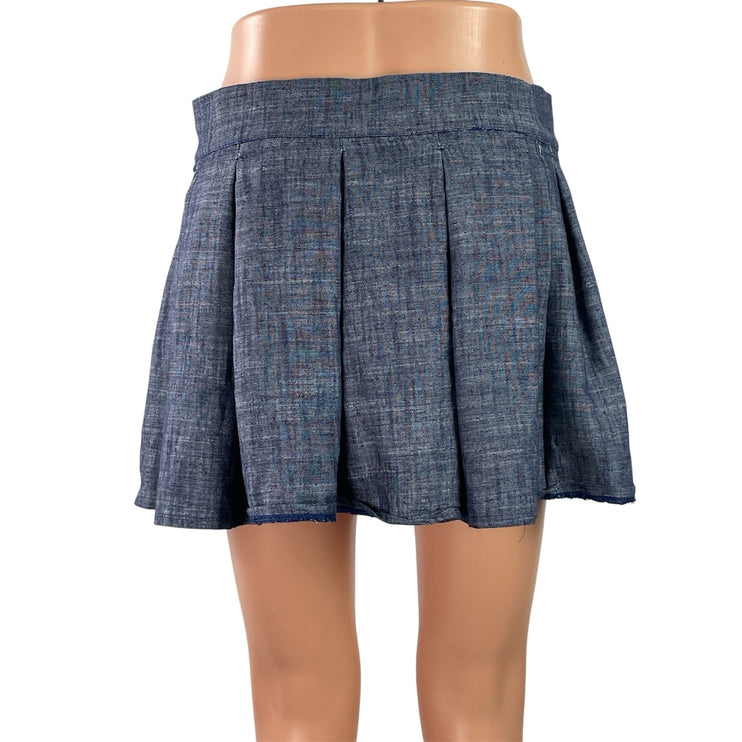 Love 83 Love Yourself Women's Blue Chambray Pleated Flared Mini A-line Skirt L