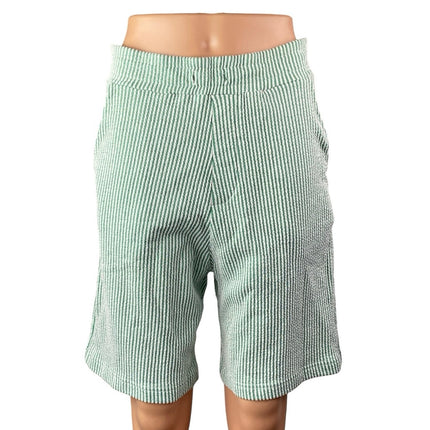Zara Women's Green Striped High Waisted Straight Bermuda Chino Shorts Size M