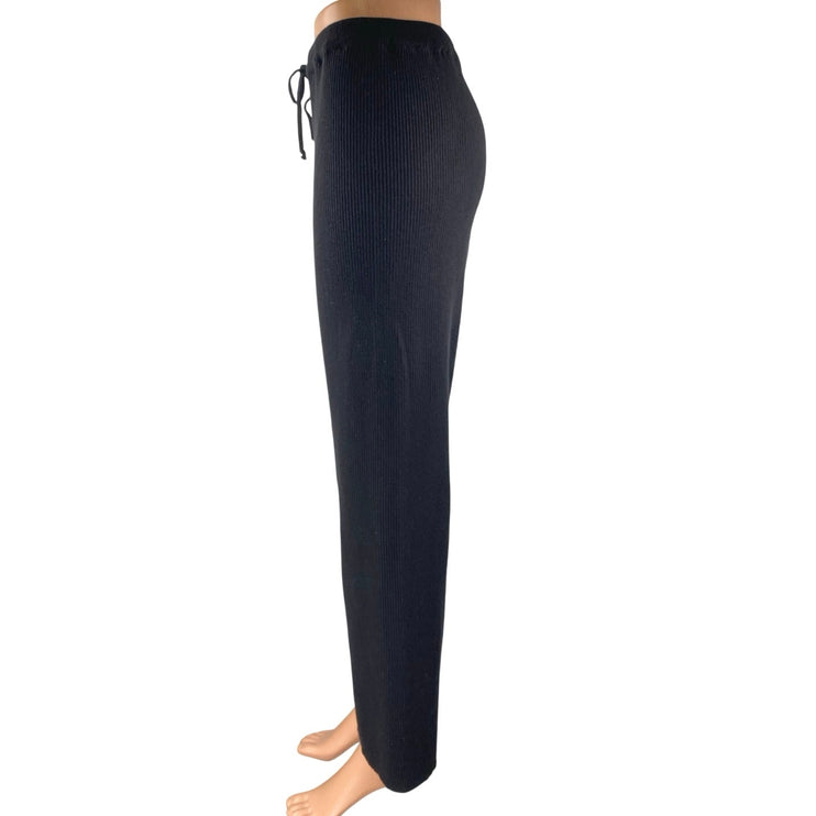 Legoe Heritage Womens Black Rib Knit Straight Leg High Waist Trousers Pants XS