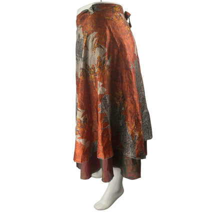 NEW Parle Womens Multicolor Layered Asymmetrical Midi A-Line Flare Wrap Skirt OS