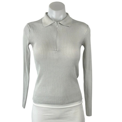 Zara Gray Ribbed Knit Collared Long Sleeve Sweatshirt Sweater Polo Shirt Top M