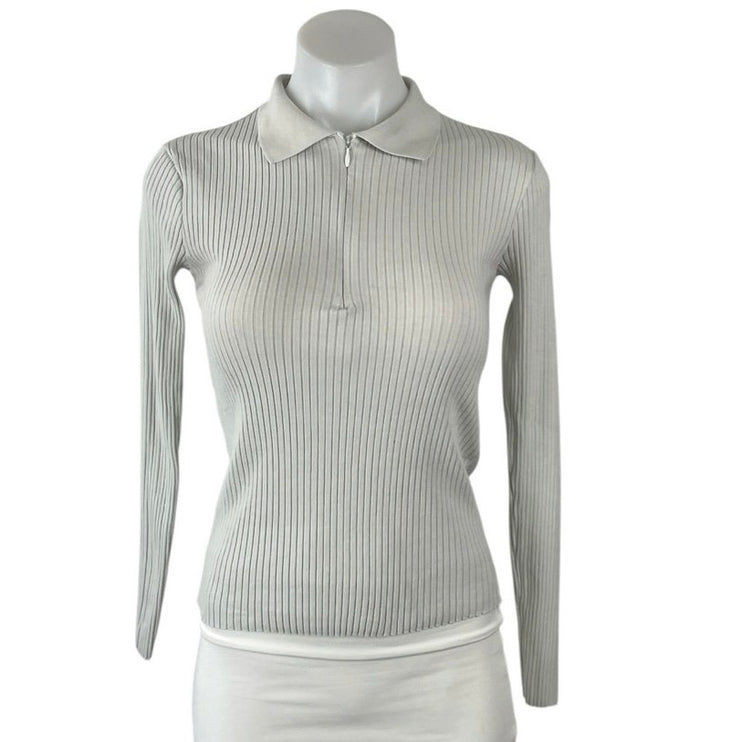 Zara Gray Ribbed Knit Collared Long Sleeve Sweatshirt Sweater Polo Shirt Top M