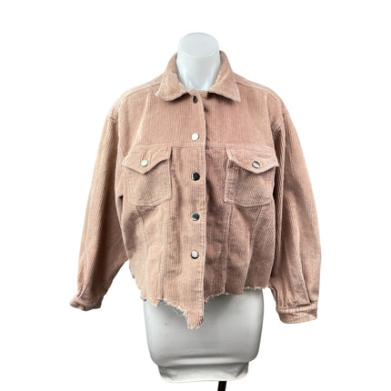 POL Women's Pink Corduroy Long Sleeve Cropped Pocket Button Down Jacket Size M