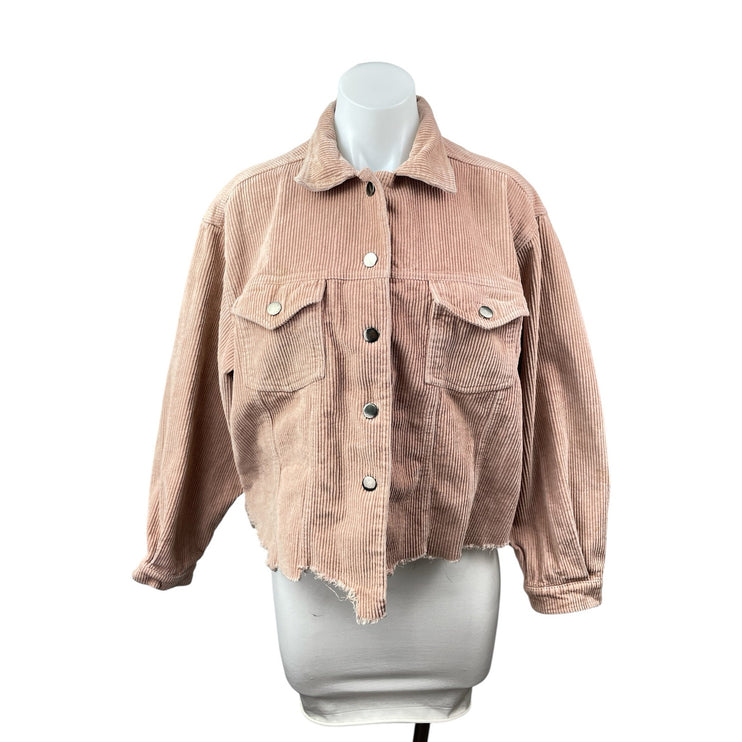 POL Women's Pink Corduroy Long Sleeve Cropped Pocket Button Down Jacket Size M