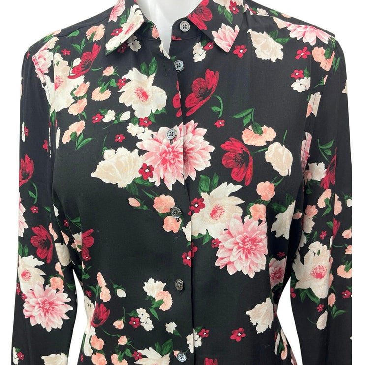 Equipment Black Pink 100% Silk Floral Long Sleeve Button Down Shirt Top Size S