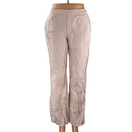 Madewell 100% Linen Zoe Women's Pink Stripe Mid Rise Straight Trousers Pants XS