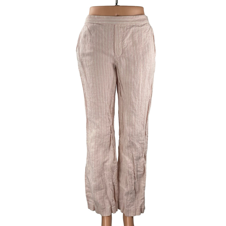 Madewell 100% Linen Zoe Women's Pink Stripe Mid Rise Straight Trousers Pants XS