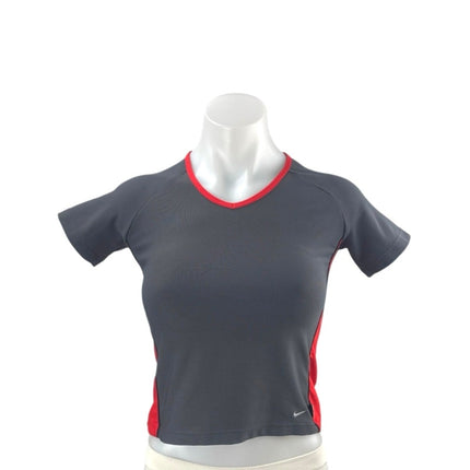 Nike Women's Gray Colorblock V Neck Short Sleeve Crop Athletic T Shirt Tee Top S