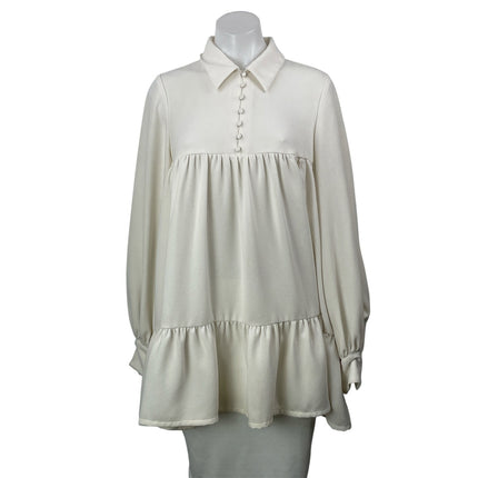 Danielle Bernstein Cream Long Sleeves Tiered Ruffles Peplum Tunic Blouse Top XS