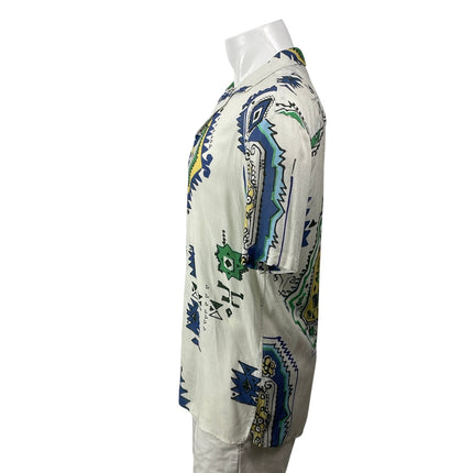 Zara Men's White Short Sleeves Geometric Relaxed Fit Button Down Shirt Top Sz S