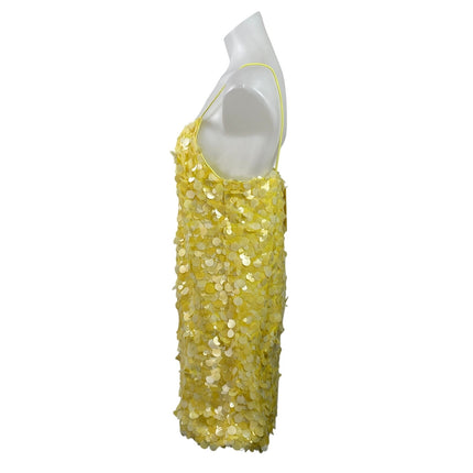 NEW Easy Clothes Yellow Sequin Sparkly Sleeveless Cami Tank Mini Dress Size S