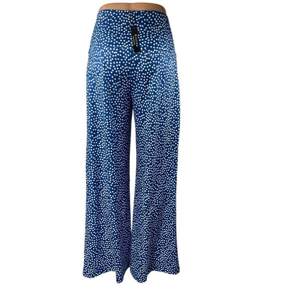 NEW Arolina Blue Silky Satin Polka Dot High Waist Wide Leg Trousers Pants Size S