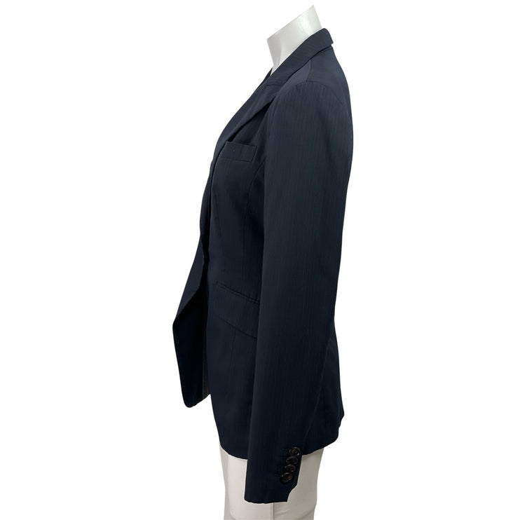 United Colors Of Benetton Black Pinstriped Peak Lapel Blazer Coat Jacket Size 10