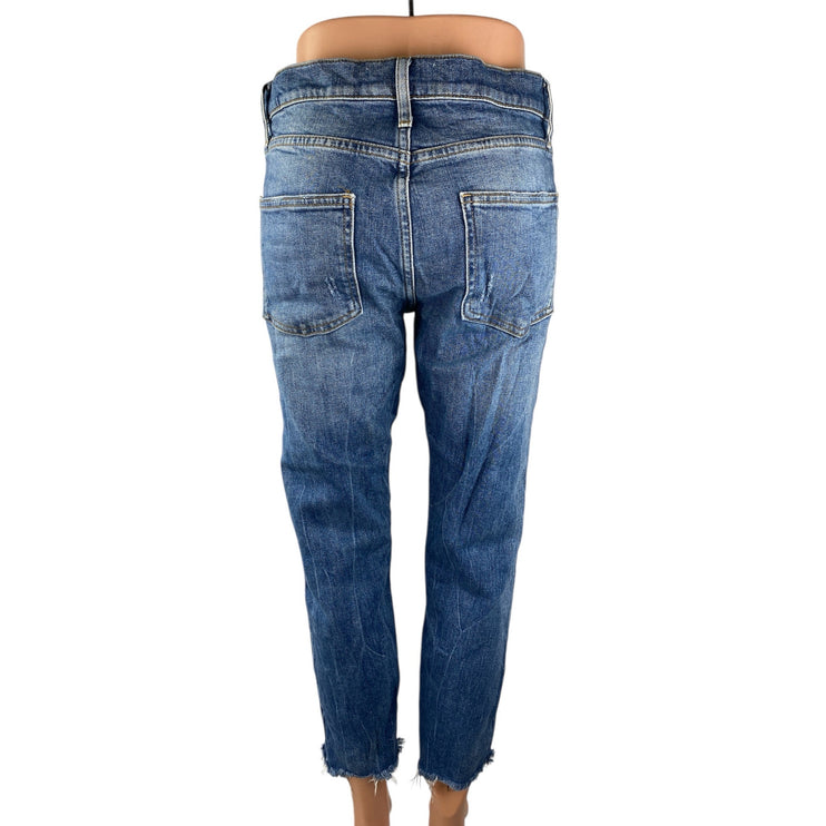 Zara Women's Blue Distressed High Rise Raw Hem Straight Leg Denim Jeans Size 4